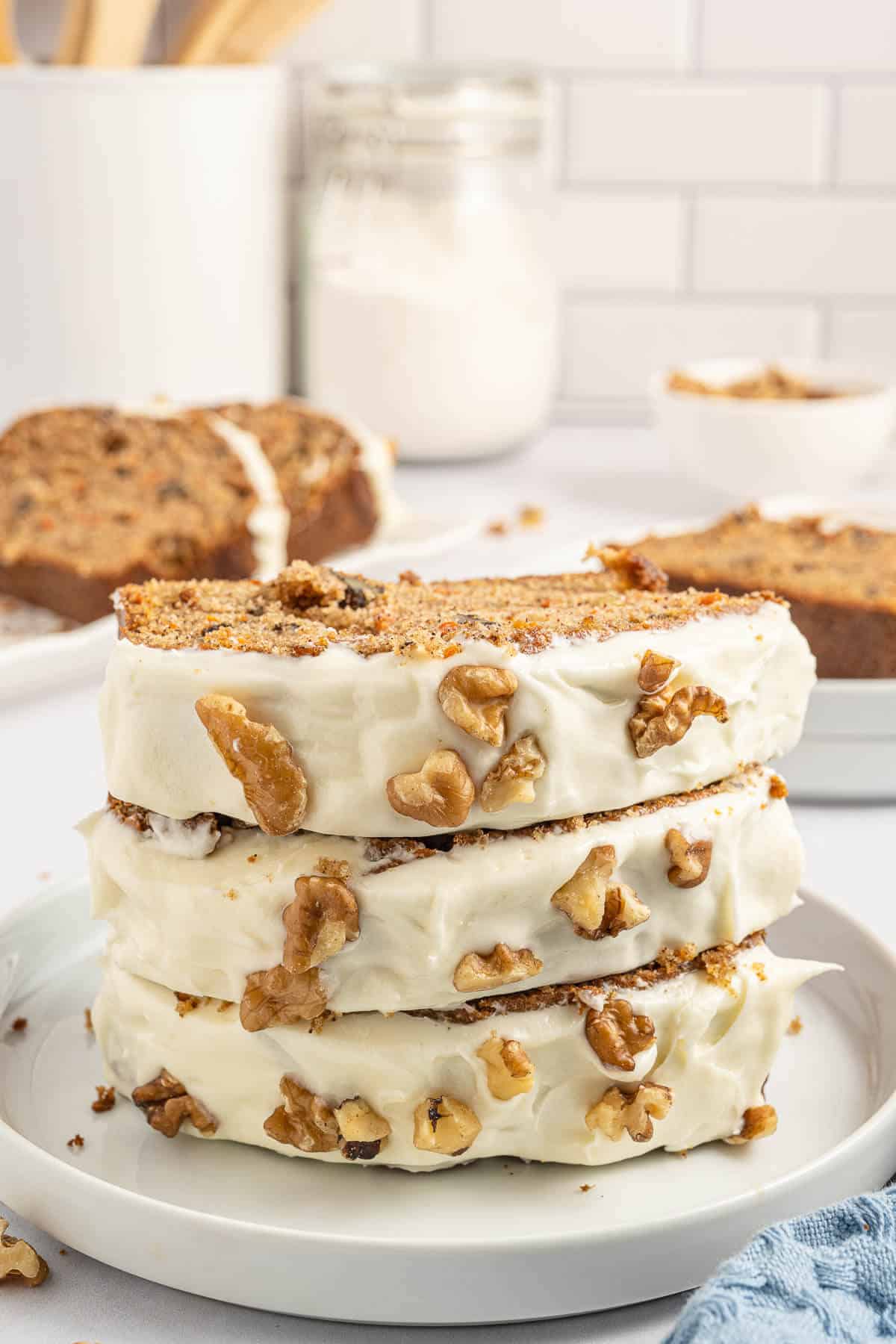 A stack of carrot cake loaf.