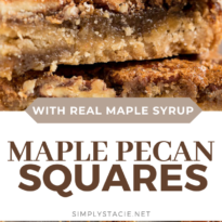 Maple Pecan Squares - Ooey gooey YUM! This easy bar recipe is a cross between a butter tart and pecan pie. Prepare to lick your fingers from this mouthwatering dessert.