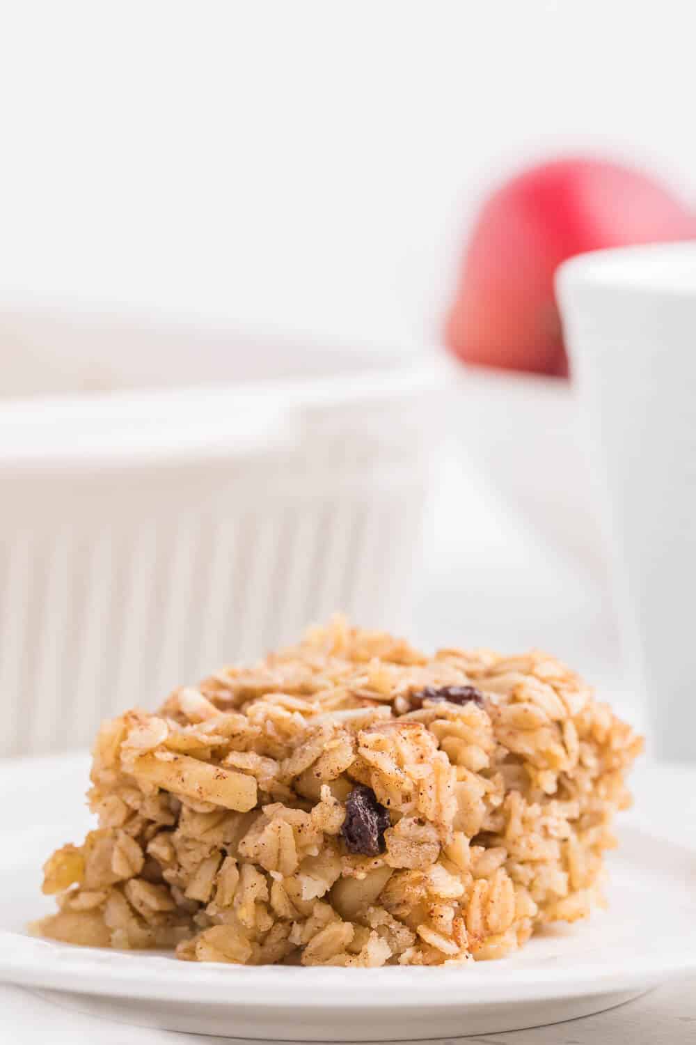 Oatmeal Casserole - This baked oatmeal is hearty, warm and filling. Loaded with apples, raisins and almonds, or whatever your favourite additions are, the whole family is sure to enjoy it!