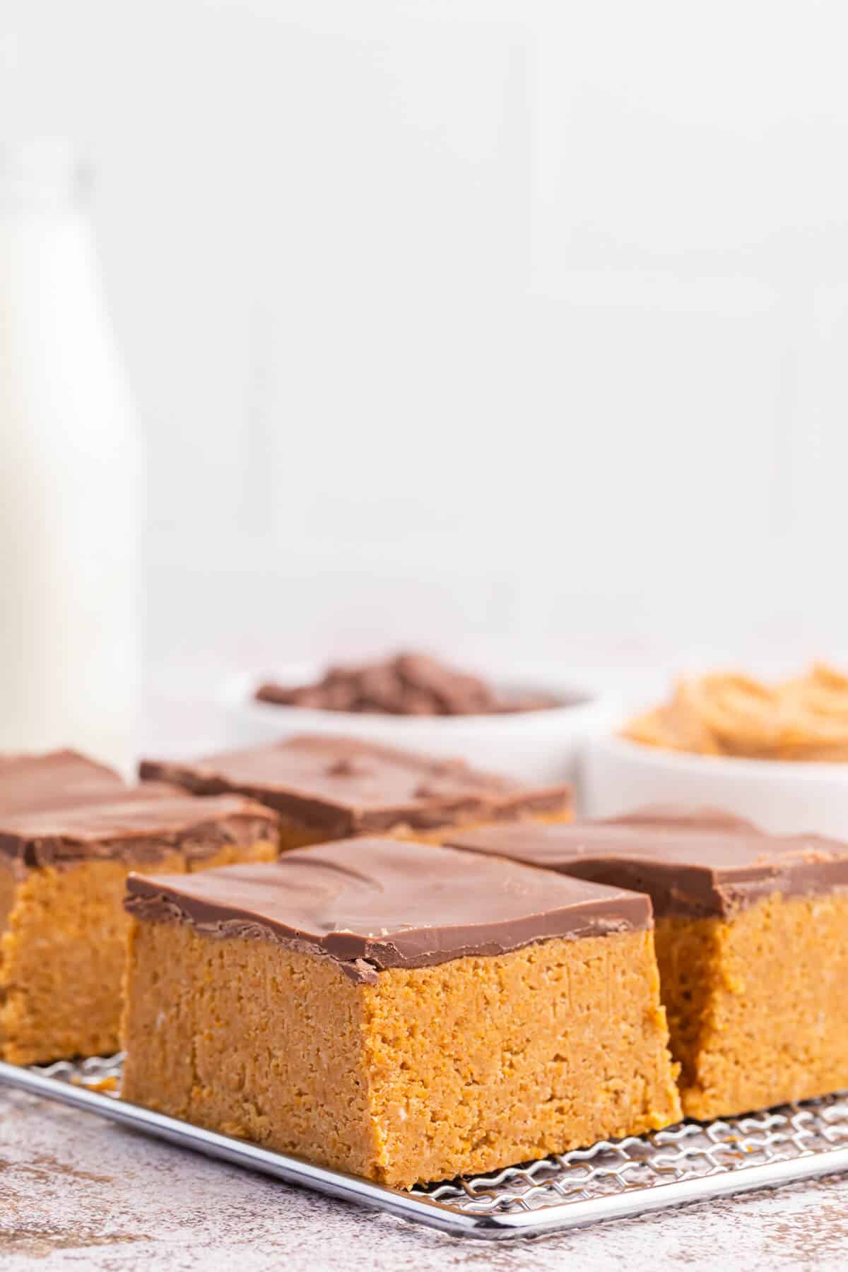 Peanut Butter Bars on a wire rack.