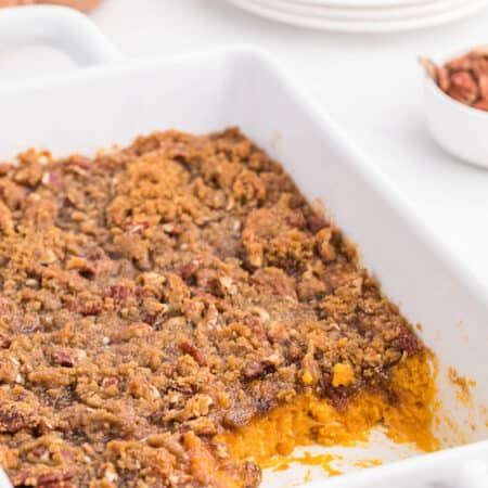 Sweet potato casserole with servings out of it