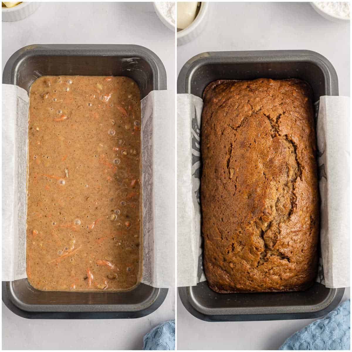 Steps to make carrot cake loaf.