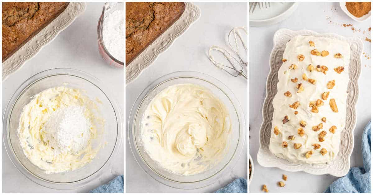 Steps to make carrot cake loaf.