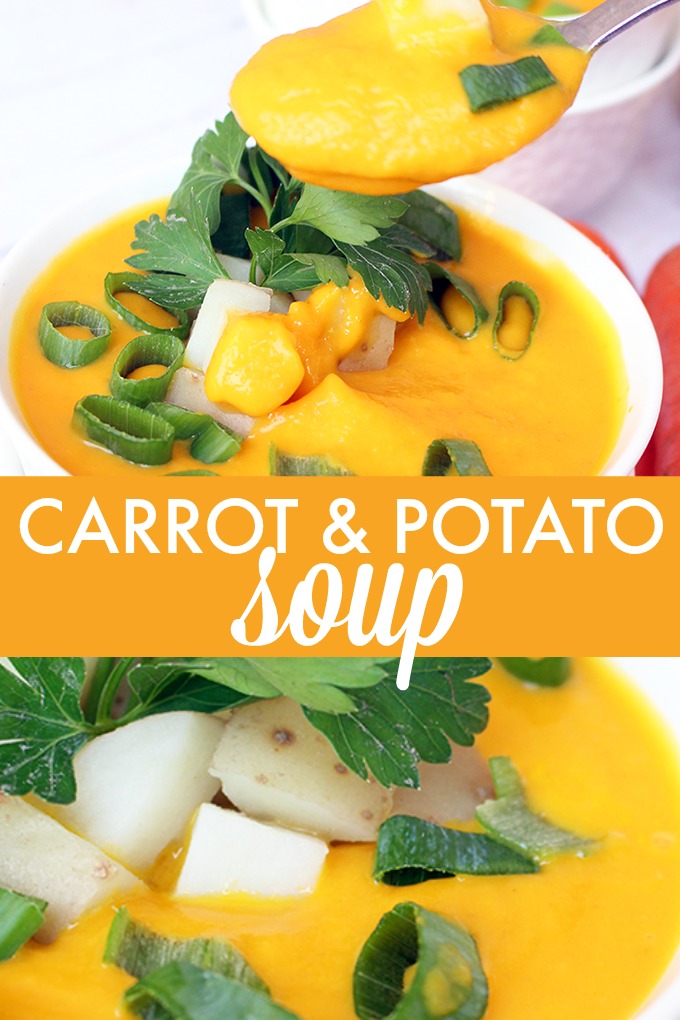 Carrot and Potato Soup - This super creamy vegetarian soup is filled with warm flavors of sweet carrots and yummy potatoes with ginger, parsley, and sour cream.