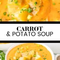 Carrot and potato soup collage pin.