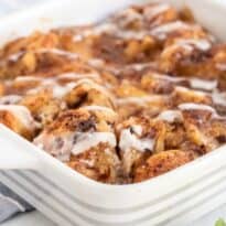 The recipe in a white casserole.