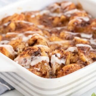 The recipe in a white casserole.