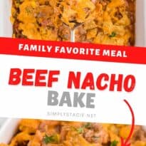 Beef Nacho Bake - This beefy nacho casserole is a welcome change from the traditional Taco Night. It hits all the right notes with cheese, beef, salsa and crunchy tortilla chips.