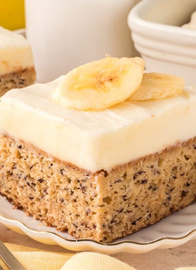 A slice of cake on a plate.