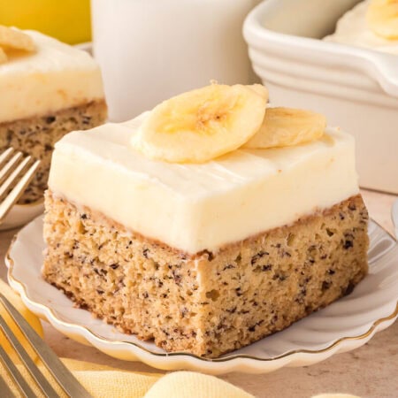 A slice of cake on a plate.