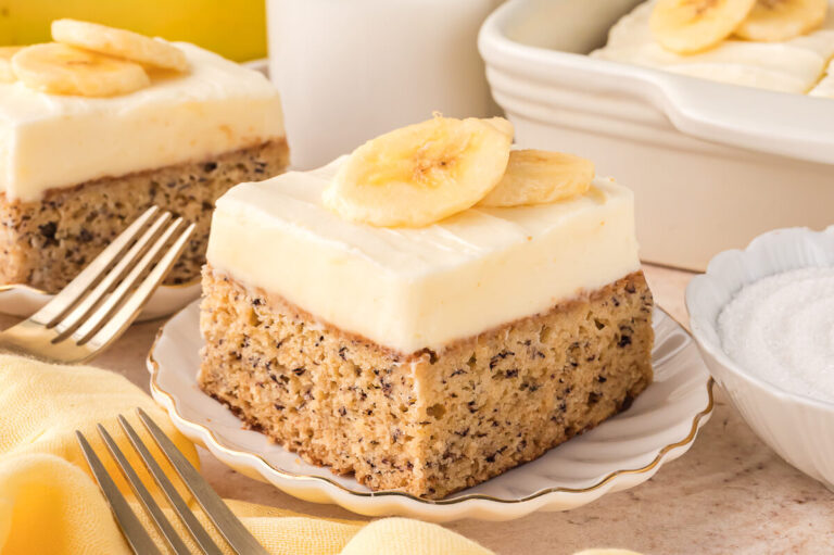 A slice of cake on a plate.