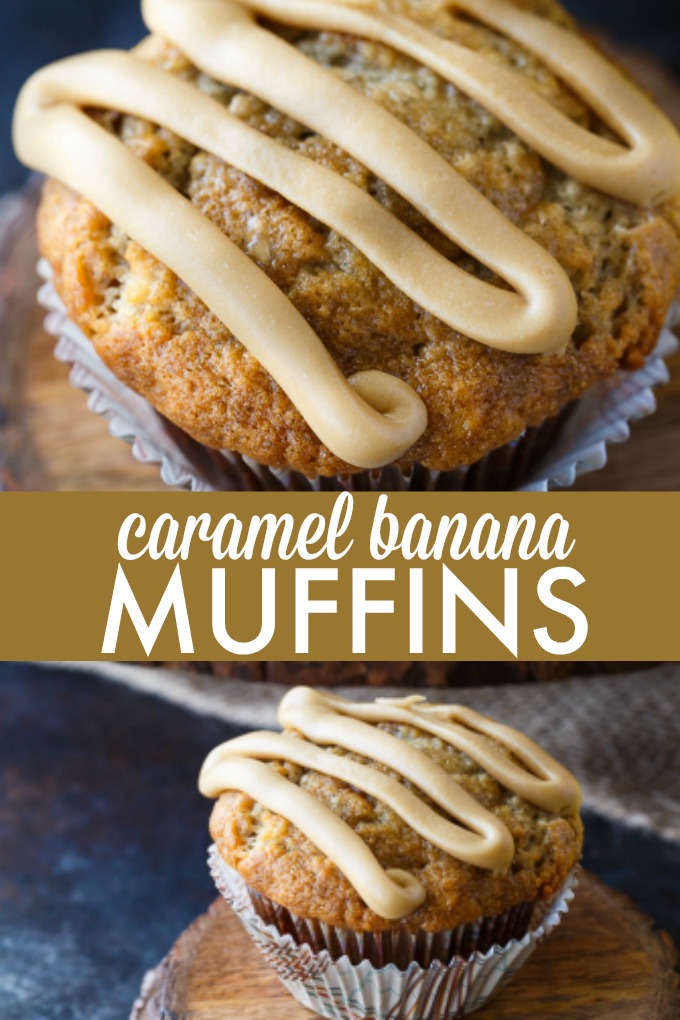 Caramel Banana Muffins - Incredibly moist and flavourful banana muffins topped with a sinfully sweet ribbon of homemade caramel.