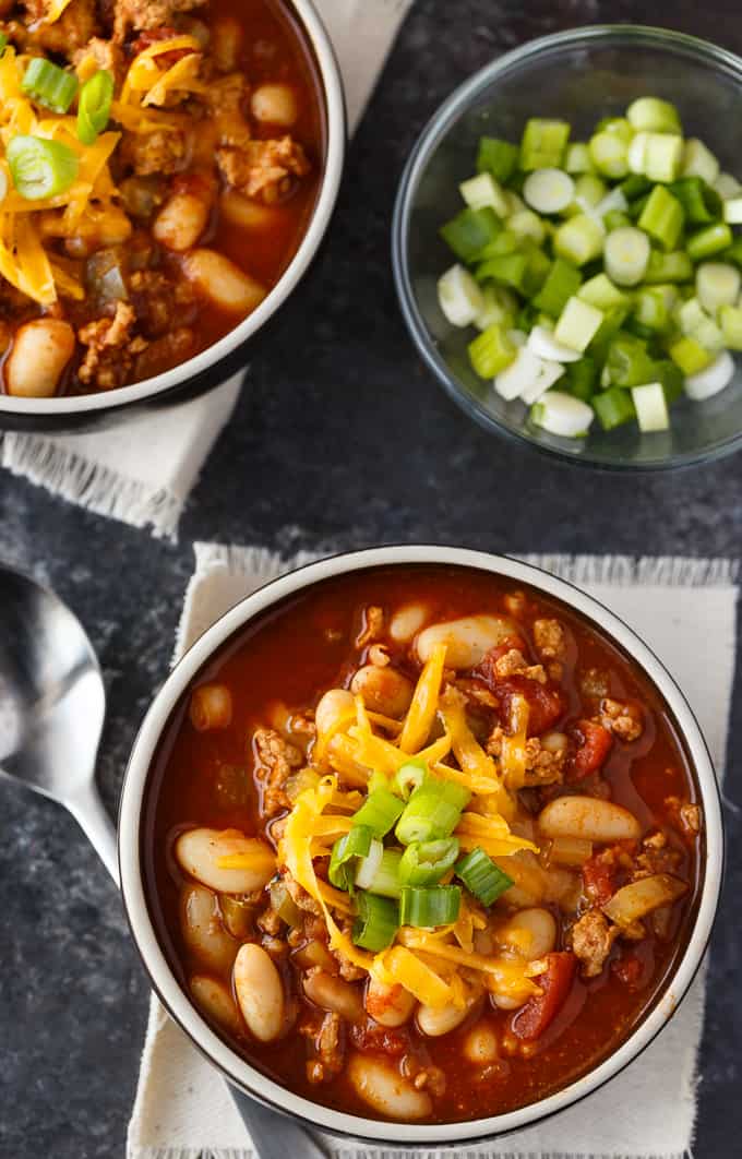 Quick White Bean & Turkey Chili - The fastest chili recipe! Make this simple chili in the Instant Pot with a homemade spice blend and lean turkey for a healthy meal in a flash.
