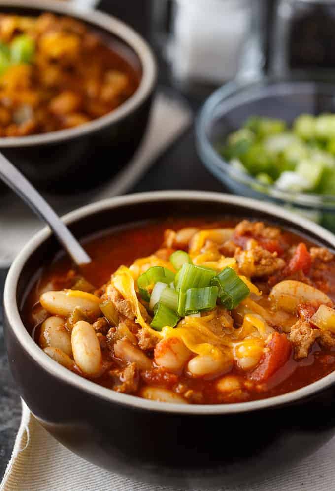 Quick White Bean & Turkey Chili - The fastest chili recipe! Make this simple chili in the Instant Pot with a homemade spice blend and lean turkey for a healthy meal in a flash.