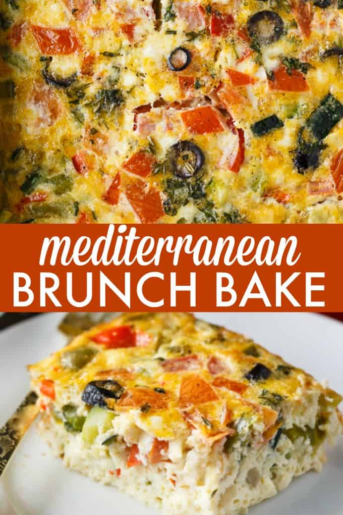 Mediterranean Brunch Bake - Packed with the distinct flavours of the Mediterranean, including salty feta and olives, fresh herbs and loads of veggies, this is the perfect vegetarian brunch dish!