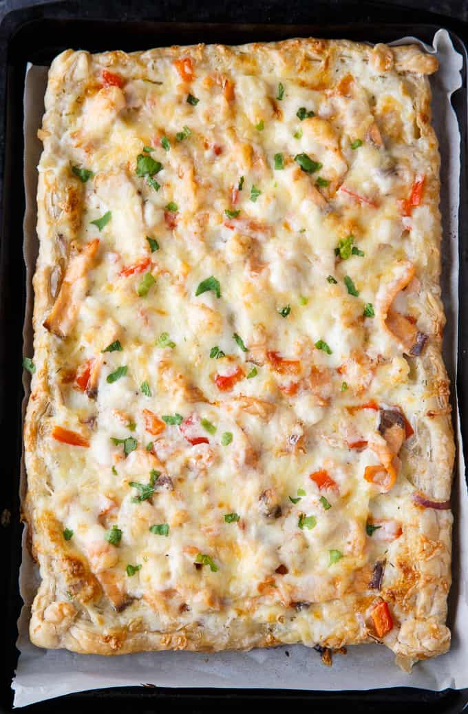 Festive Seafood Pizza - Enjoy the holidays with this shrimp and scallop dish! Perfect for dinner or an appetizer.