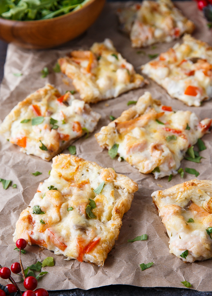 Festive Seafood Pizza - Enjoy the holidays with this shrimp and scallop dish! Perfect for dinner or an appetizer.