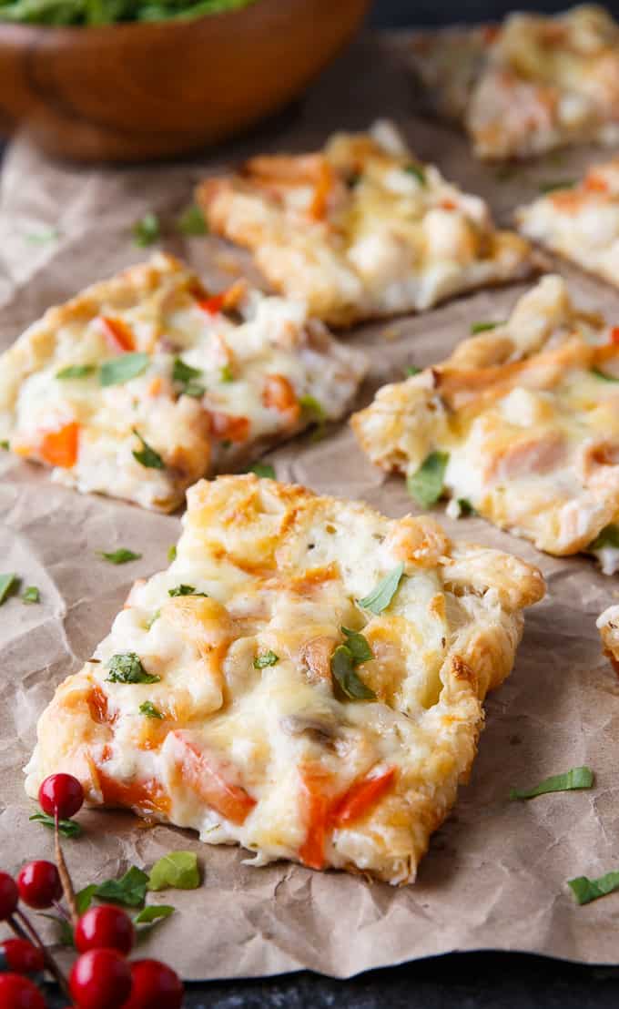 Festive Seafood Pizza - Enjoy the holidays with this shrimp and scallop dish! Perfect for dinner or an appetizer.