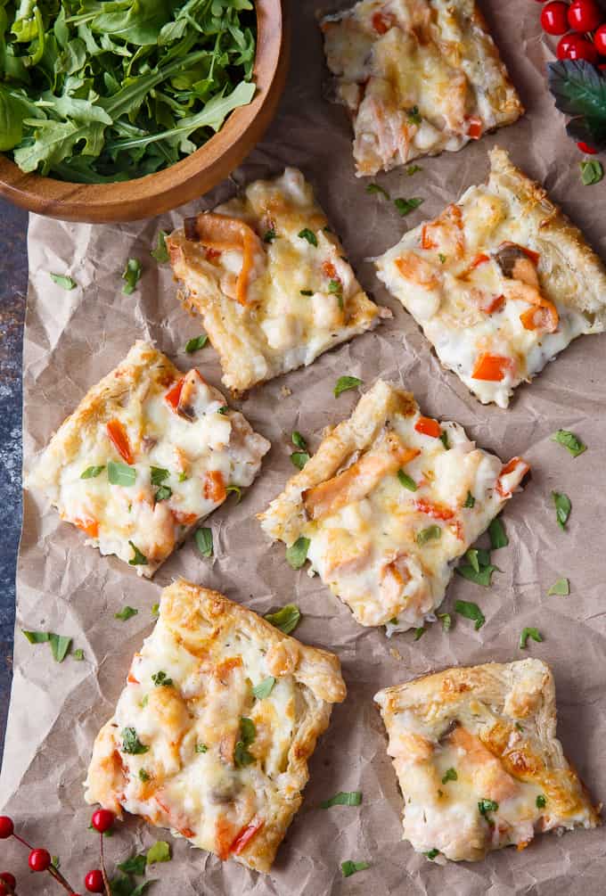 Festive Seafood Pizza - Enjoy the holidays with this shrimp and scallop dish! Perfect for dinner or an appetizer.