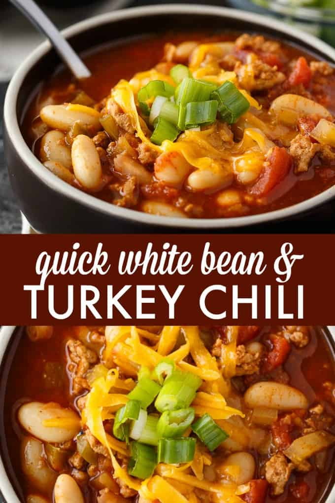 Quick White Bean & Turkey Chili - The fastest chili recipe! Make this simple chili in the Instant Pot with a homemade spice blend and lean turkey for a healthy meal in a flash.