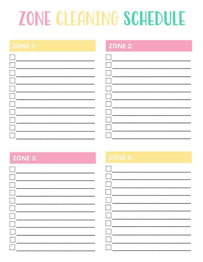 Zone Cleaning Chart For Kids