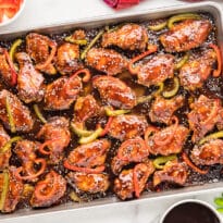 The recipe on a baking sheet.