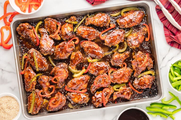 The recipe on a baking sheet.