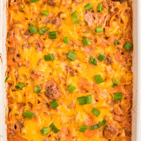 Beef Noodle Bake - This beefy pasta casserole, with crowd pleasing flavours of cheese, garlic and sour cream, is the perfect make-ahead dish for feeding a large group.
