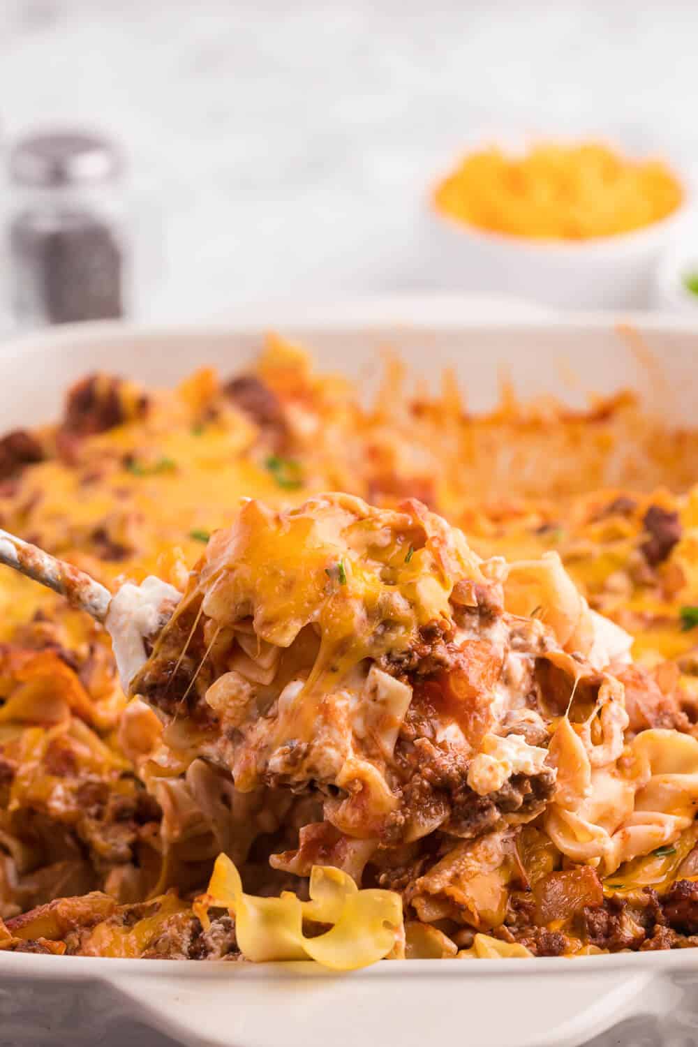 Cheesy Hamburger Supper - This casserole might remind you of a lasagna. It has the same cheesy tomato flavours, but the addition of cream cheese makes it even better!