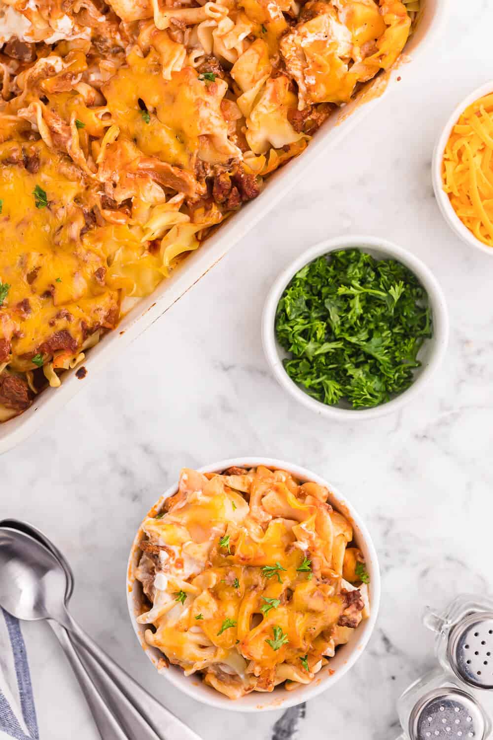 Cheesy Hamburger Supper - This casserole might remind you of a lasagna. It has the same cheesy tomato flavours, but the addition of cream cheese makes it even better!