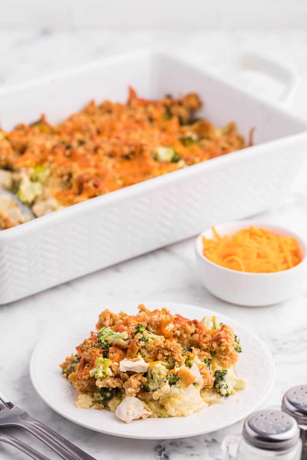 Chicken and Broccoli Casserole - This casserole is a great way to use leftover chicken. Combined with the broccoli and cheese, it is a family-pleasing main dish, served along side a salad.