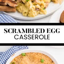 Scrambled Egg Casserole - Soft oven-scrambled eggs with ham, green onion, cheddar and mushrooms are baked under a crispy, toasted layer of bread crumbs. A delicious and decadent change from bread-based breakfast casseroles.