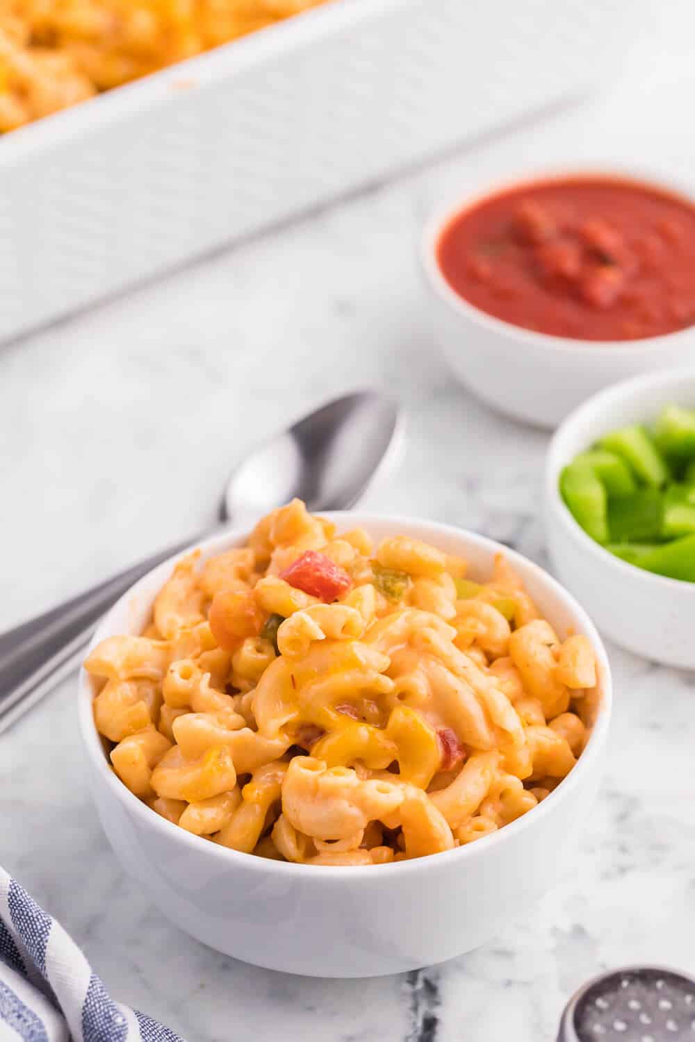 Salsa Macaroni & Cheese - Classic mac and cheese with a Tex Mex twist! Spice levels can be controlled by using medium or hot salsa, which is a great compliment to the cheesy, creamy sauce.