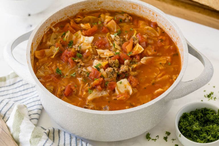 The soup in a pot.