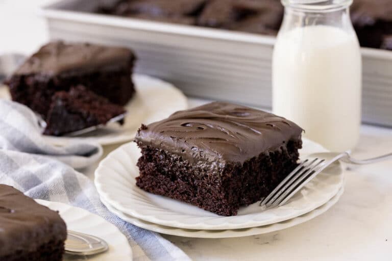 A piece of wacky cake on a plate.