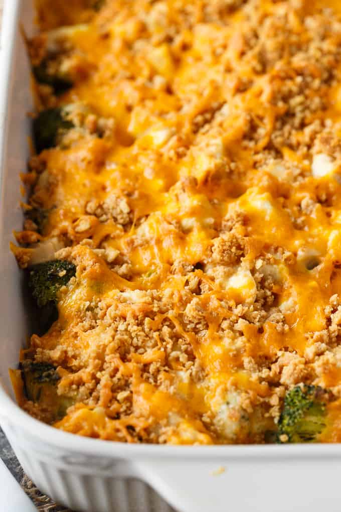 Chicken & Broccoli Casserole - A twist on my Mom's classic recipe! Enjoy as a comfort food meal or a holiday side dish.