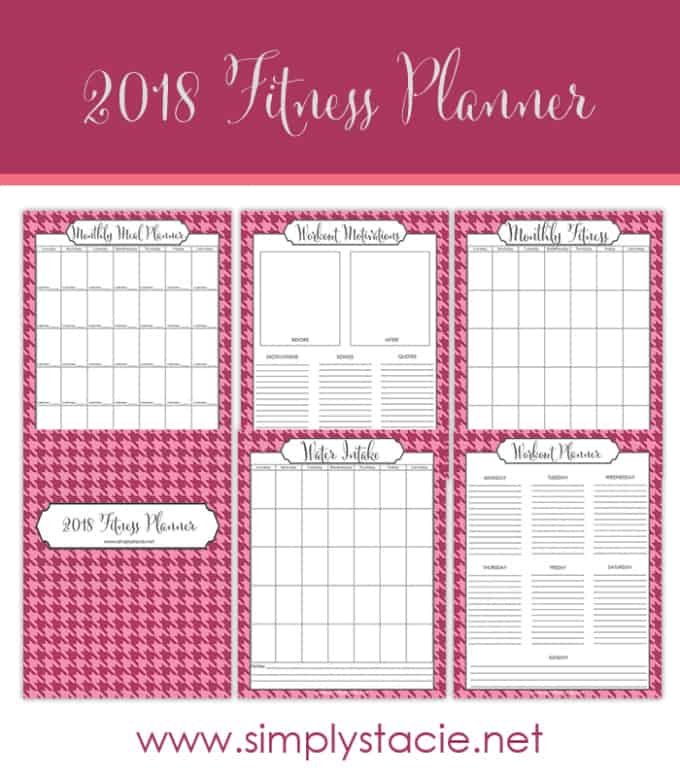 2018 Fitness Planner Free Printable - Organize your health goals for 2018! It includes a monthly meal planner, workout planner, water intake sheet and more.