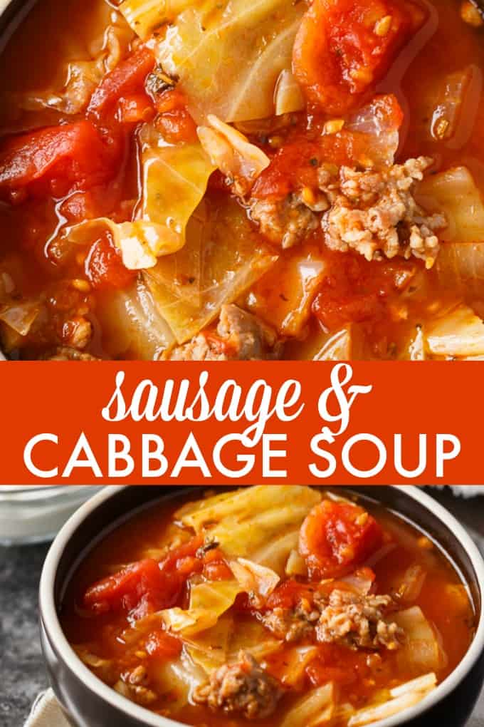 Sausage & Cabbage Soup - The best low carb soup! Crumbled Italian sausage and savory cabbage combine for the best one-pot recipe with just one step.