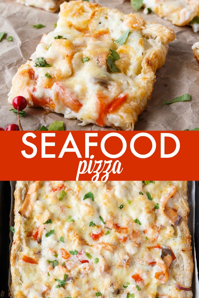 Festive Seafood Pizza - Enjoy the holidays with this shrimp and scallop dish! Perfect for dinner or an appetizer.