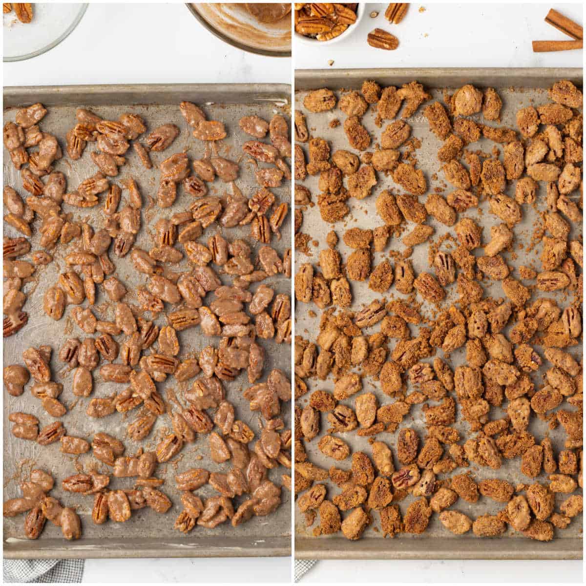 Steps to make sweet spiced pecans.