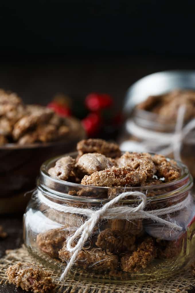 Sweet Spiced Pecans - A great DIY holiday gift! Roasted and candied pecans with a touch of cinnamon, clove, ginger, and nutmeg.
