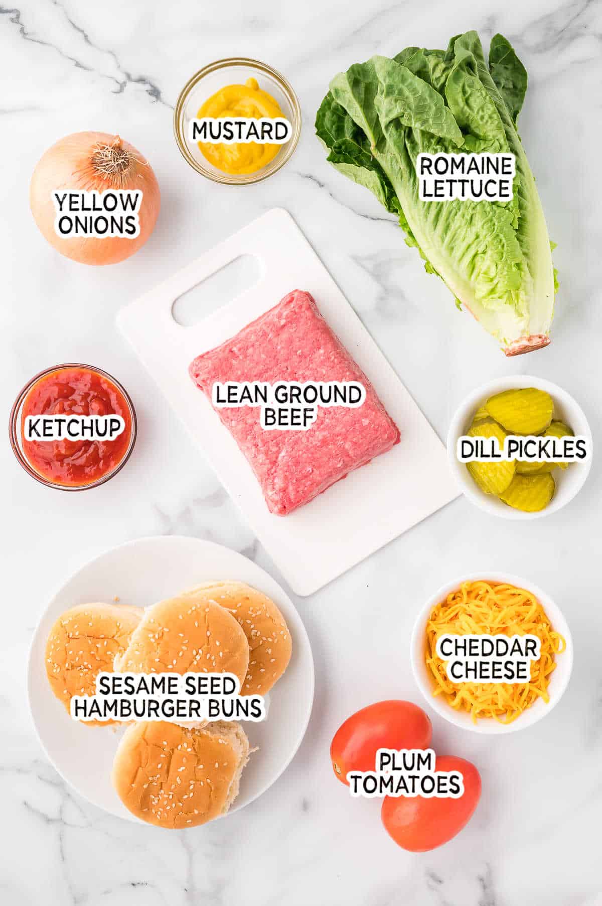 Ingredients to make cheeseburger salad.