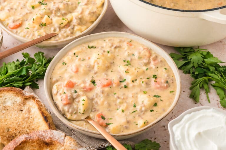 The recipe in a bowl with a spoon.