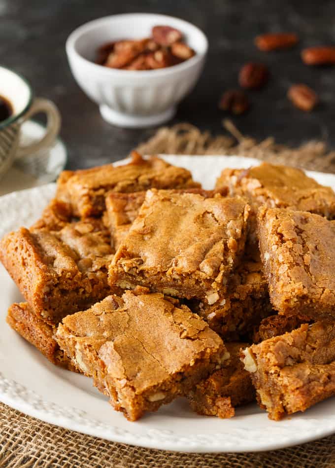 Butterscotch Blondies - Each bite is sweet, chewy and full of delicious butterscotch flavour. The pecans add a little crunch. 
