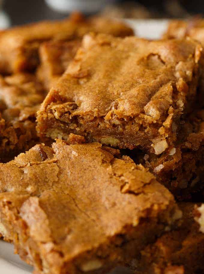 Butterscotch Blondies - Each bite is sweet, chewy and full of delicious butterscotch flavour. The pecans add a little crunch. 