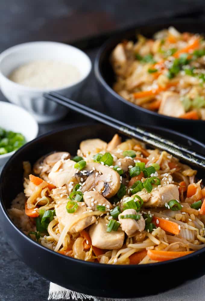 Cabbage & Peanut Butter Chicken Stir-fry - This healthy chicken recipe doesn't taste like it's low fat. It's filled to the brim with sautéed vegetables and mixed in a unique and flavorful stir-fry sauce.