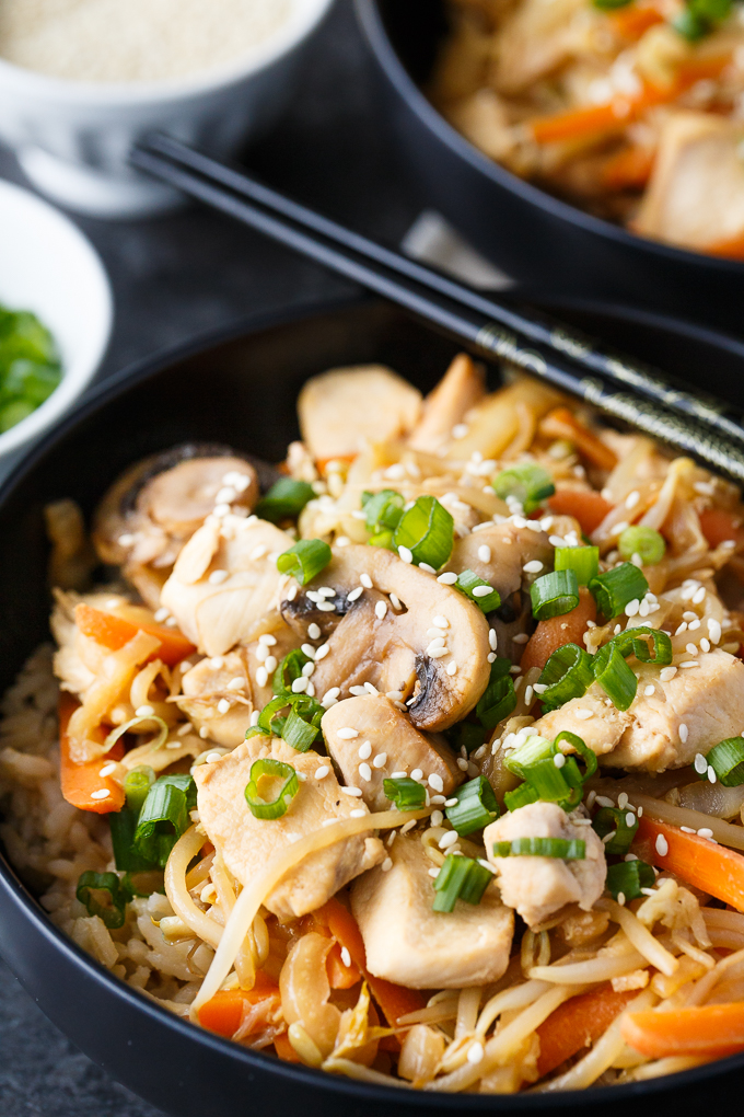 Cabbage & Peanut Butter Chicken Stir-fry - This healthy chicken recipe doesn't taste like it's low fat. It's filled to the brim with sautéed vegetables and mixed in a unique and flavorful stir-fry sauce.