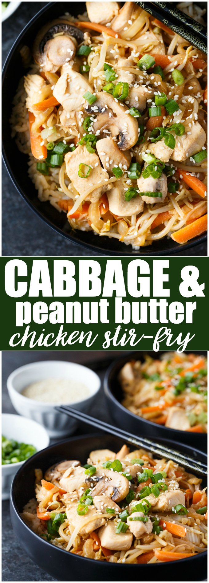 Cabbage & Peanut Butter Chicken Stir-fry - This healthy chicken recipe doesn't taste like it's low fat. It's filled to the brim with sautéed vegetables and mixed in a unique and flavorful stir-fry sauce.