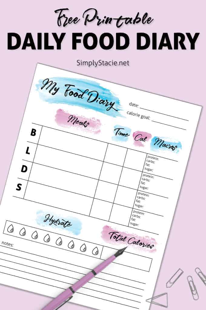 Daily Food Diary Free Printable - Keep on track and accountable with this helpful tool. It includes sections for calories, macros and will help you stay hydrated.