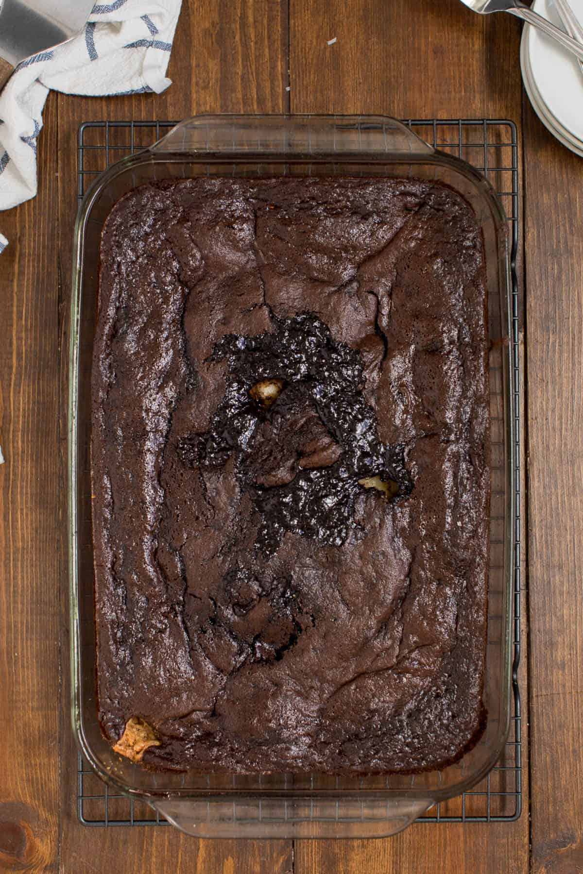 photo of chocolate cake in a 9x13 pan